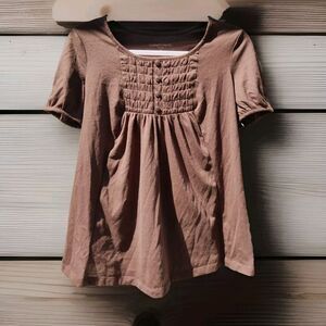 Liz Lange Maternity Target Blouse Top Womens Small S Brown Smocking Fall Autumn